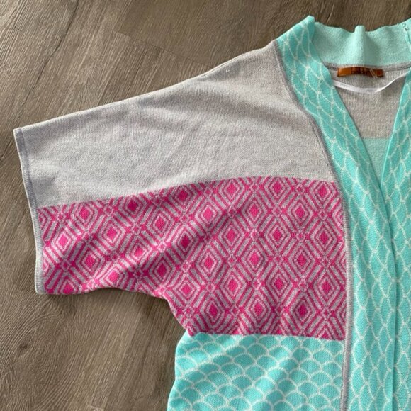 Belldini Short-sleeve Patchwork Knit Kimono Cardigan Large - Picture 3 of 11